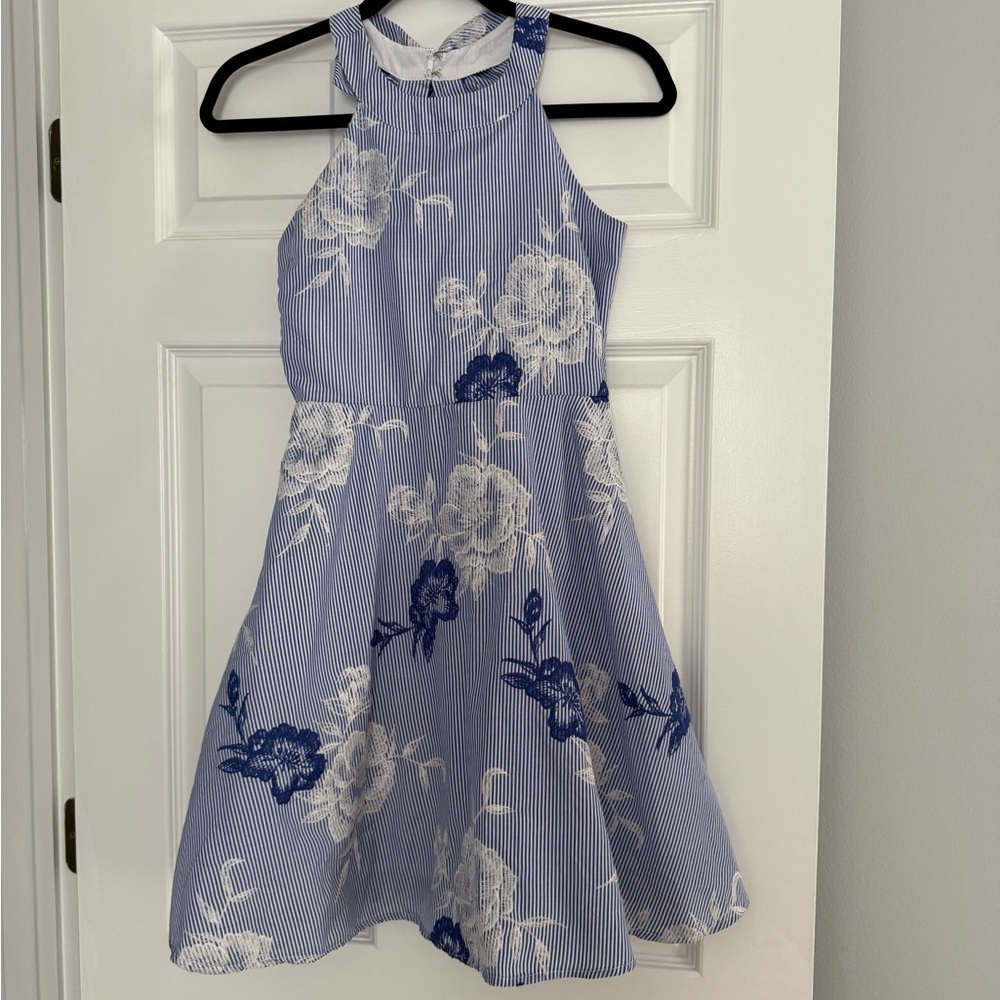 Rare Editions. Blue and White Floral Kids Dress. Size 14